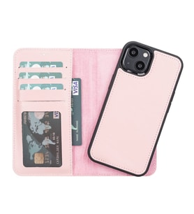 Apple iPhone 13 Uyumlu Deri Cüzdanlı Kılıf NU2 Pembe