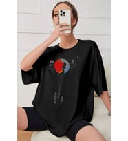Unisex Evren Temalı Baskılı T-shirt (Siyah)