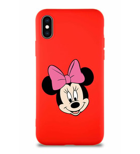Apple iPhone XS Soft Premier Kapak Minnie Mouse-C Tasarımlı Silikon Kılıf - Kırmızı (Şeffaf)