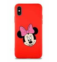 Apple iPhone XS Soft Premier Kapak Minnie Mouse-C Tasarımlı Silikon Kılıf - Kırmızı (Şeffaf)