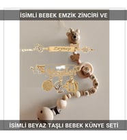 Sahi Aksesuar İsimli Bebek Emzik Zinciri ve İsimli Bebek Künye Seti BEZYI695