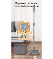 Mikrofiber Mop Temizlik Seti, Su Ayrımı, Kare Başlık, 2 Adet Bez