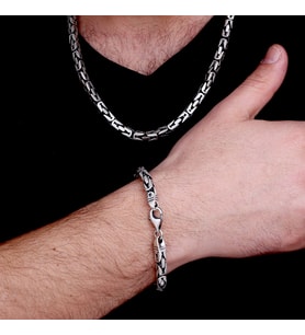 925 Ayar Gümüş 5,8mm Bileklik Kolye Kral Zincir Kombini (Gri)