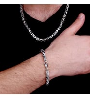925 Ayar Gümüş 5,8mm Bileklik Kolye Kral Zincir Kombini (Gri)