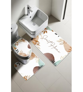 Modern Desenli Dijital Baskı 3’lü Banyo Paspas Takımı Yıkanabilir Kaymaz Tabanlı Klozet Takımı KLZ0022 (Çok Renkli)