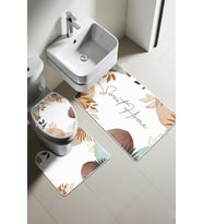 Modern Desenli Dijital Baskı 3’lü Banyo Paspas Takımı Yıkanabilir Kaymaz Tabanlı Klozet Takımı KLZ0022 (Çok Renkli)