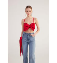 Kurdele Görünümlü Crop Jazmin Bluz Kırmızı