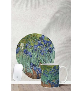 Van Gogh Irises Desenli Bilek Destekli Mouse Pad Kupa Seti