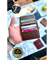 Rixe Antik Kahve Unisex Hakiki Deri Kartlık Cüzdan ( Ultra Ince) Kişiye Özel Isim Baskılı (Kahverengi)