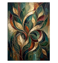 Art Nouveau Altın Yaprak Deseni Dekoratif Kanvas - Mdf Ahşap Tablo
