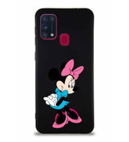 Samsung Galaxy M31 Soft Premier Kapak Minnie Mouse-F Tasarımlı Silikon Kılıf - Siyah (Şeffaf)