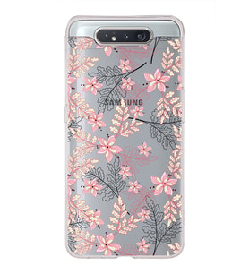 Samsung Galaxy A80 Uyumlu Kapak Floral Kırmızı Tasarımlı Şeffaf Silikon Kılıf