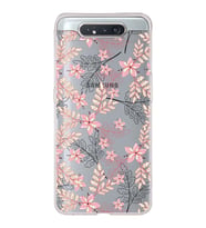 Samsung Galaxy A80 Uyumlu Kapak Floral Kırmızı Tasarımlı Şeffaf Silikon Kılıf