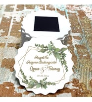 Magnet Hediyelik - Gelin / Damat Yeşil Yapraklı Tasarım Nişan, Kına, Söz Nikah, Düğün Hatırası Magnet
