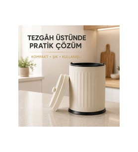 Vintage Tezgah Üstü Çöp Kovası Krem 3 Lt
