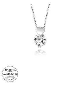 Swarovski Taşlı Gümüş Kalp Tektaş Bayan Kolye