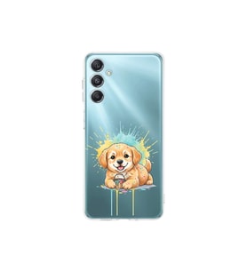 Samsung Galaxy M34 ile Uyumlu Splash Köpek Tasarımlı Şeffaf Silikon Kılıf