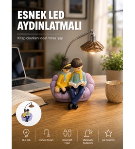 Okuyan Çift Figürlü Dekoratif Gece Lambası Hediye Seçeneği