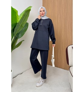 ScubaFlex Comfort Esnek Dokulu Fermuar Detaylı Kadın Tesettür Takım