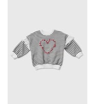 Kız Çocuk Kalp İşlemeli Lacivert Şeritli Fırfırlı Kazak , Çizgili Sweatshirt,Çocuk Sweat (Lacivert-Beyaz)