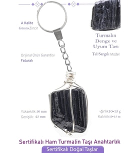 Sertifikalı Ham İşlenmemiş Turmalin Taşı Anahtarlık - Tel Sargılı (Çok Renkli)