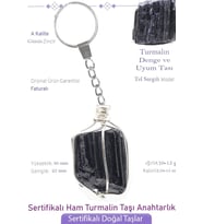 Sertifikalı Ham İşlenmemiş Turmalin Taşı Anahtarlık - Tel Sargılı (Çok Renkli)