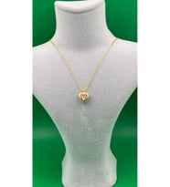 Kadın Gold Renk Zirkon Taşlı Kalpli Çelik Kolye (Açık Pembe)