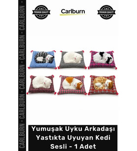 #Yastık Gerçekçi Peluş Hediyelik Pilli Yumuşak Uyku Arkadaşı Yastıkta Uyuyan Kedi Sesli - 1 Adet