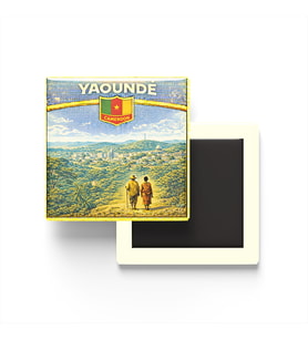 Retro Kamerun Yaounde Şehri Temalı Vintage Buzdolap Magneti – 9x9 cm