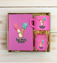 BK Gift Kişiye Özel İsimli DTF Best Friend Temalı Pembe Defter & Kahve Fincanı & Mum Hediye Seti-5, Arkadaşa Hediye, Doğum Günü Hediyesi