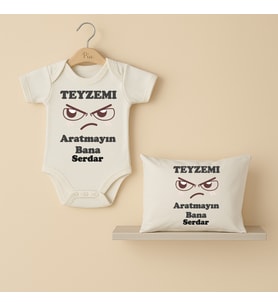 Pia Baby B32 %100 Pamuk Teyzemi Aratmayın Bana Yazılı Tasarlanabilir İsme Özel Bebek Body Ve Yastık Kılıfı (Ekru)