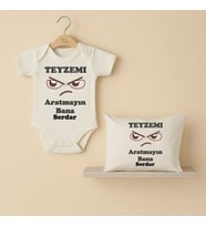 Pia Baby B32 %100 Pamuk Teyzemi Aratmayın Bana Yazılı Tasarlanabilir İsme Özel Bebek Body Ve Yastık Kılıfı (Ekru)