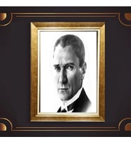 Altın Varaklı Çerçeveli Paspartulu Atatürk Tablo z5112 (Gold)