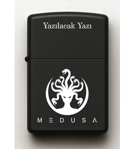 Medusa Desenli Kişiye Özel İsimli Siyah Benzinli Metal Çakmak