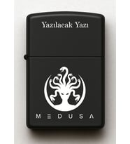Medusa Desenli Kişiye Özel İsimli Siyah Benzinli Metal Çakmak