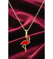 Flamingo Model Kırmızı Mineli Kolye (Sarı Altın)