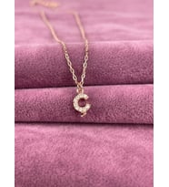 Taşlı Ç Harfi Rose Yaldızlı Gümüş Kadın Kolye