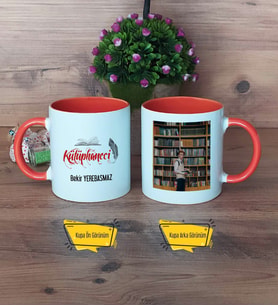 Kütüphaneci Kupa Bardak Turuncu Fotoğraflı