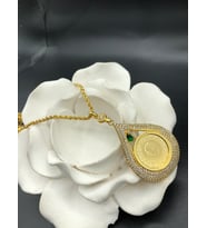 22 ayar altın kaplama kadın gold zirkon taşlı halat zincirli yarımlı kolye modeli