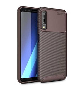 Samsung Galaxy A7 2018 Kılıf Karbon Silikon Case (KAHVE)