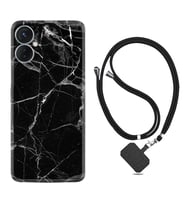 Tecno Spark 9T Kılıf Resimli Boyun Askılı İpli Desenli Silikon Fragile Black Mermer 1378