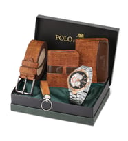Polo Air Erkek Kol Saati Kemer Cüzdan Kartlık Anahtarlık Kombin Set PL-0789E (Kahverengi)