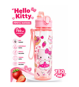 fenomen hello kity pipetli matara 750 ml büyük boy askı aparatlı ÇANTANIN EN ŞİRİN EŞYASI! HELLO KİTY MATARA