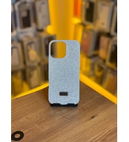 iPhone 16 Pro Max Uyumlu Taşlı Simli Silikon Telefon Kılıfı (Beyaz)