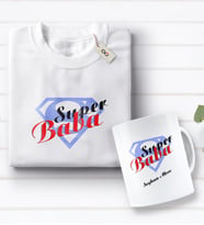 BK Gift Kişiye Özel Süper Baba Tasarımlı Beyaz Tişört ve Kupa Seti-5 (Model 1)