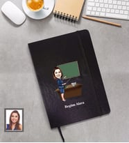 Kişiye Özel Öğretmen Karikatürlü Siyah Defter Bayan-18