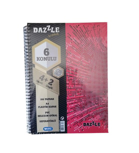 4+2 Ayraçlı Defter 6 Konulu 180 Yaprak 1 Adet 4 Kareli 2 Çizgili Spralli Plastik Kapak Seperatörlü (Kırmızı)