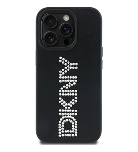 Apple iPhone 14 Pro Max Uyumlu Kılıf DKNY Orjinal Lisanslı Taşlı DKNY Yazılı Metalik Rhinestones PU Deri Kapak (Siyah)