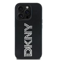 Apple iPhone 14 Pro Max Uyumlu Kılıf DKNY Orjinal Lisanslı Taşlı DKNY Yazılı Metalik Rhinestones PU Deri Kapak (Siyah)