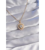 316L Çelik Zincir Gold Renk İncili Zirkon Taşlı Kalp Tasarımlı Kolye 5886 - LOHO5833-9103